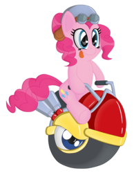 Size: 3495x4496 | Tagged: safe, artist:sergeant16bit, pinkie pie, g4, crossover, helmet, kirby (series), silly face, simple background, tongue out, transparent background, wheelie (kirby)