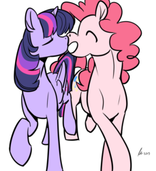 Size: 1100x1200 | Tagged: safe, artist:rwl, pinkie pie, twilight sparkle, alicorn, pony, g4, eyes closed, female, kissing, lesbian, ship:twinkie, shipping, twilight sparkle (alicorn)