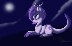 Size: 1024x655 | Tagged: safe, artist:breathly, oc, oc only, oc:crystal clarity, dracony, hybrid, kilalaverse, fanfic art, female, interspecies offspring, moon, moon glow, next generation, night, offspring, parent:rarity, parent:spike, parents:sparity, solo