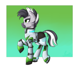 Size: 3000x2600 | Tagged: safe, artist:rskyfly, oc, oc only, oc:zebra north, pony, zebra, armor, femboy, high res, male, pidge, raised hoof, simple background, solo, spacesuit, voltron, voltron legendary defender, zebra femboy, zebra oc