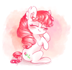 Size: 4550x4382 | Tagged: safe, artist:pinkablue, desert rose, earth pony, pony, g3, absurd resolution, blushing, ear fluff, eyes closed, female, mare, sitting, solo