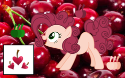 Size: 1608x1000 | Tagged: safe, artist:domiiniisiiayt, oc, oc only, oc:cherry pie, earth pony, pony, cherry, female, food, mare, offspring, parent:cheese sandwich, parent:pinkie pie, parents:cheesepie, solo