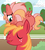 Size: 504x556 | Tagged: safe, artist:sohoneyle, big macintosh, oc, oc:heart apple, pegasus, pony, g4, base used, blank flank, father and daughter, female, filly, hair over one eye, heart apple riding big macintosh, male, offspring, parent:big macintosh, parent:fluttershy, parents:fluttermac, ponies riding ponies, pony hat, riding