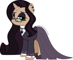 Size: 3571x2938 | Tagged: safe, artist:nstone53, oc, oc only, oc:miss remains, pony, unicorn, clothes, dress, female, fluttergoth, glasses, goth, high res, mare, simple background, solo, transparent background