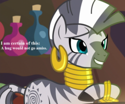 Size: 866x720 | Tagged: safe, edit, edited screencap, editor:korora, screencap, zecora, g4, what about discord?, bronybait, cropped, cute, hug request, hugs?, text, zecora's hut, zecorable