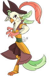 Size: 649x1007 | Tagged: safe, artist:aurorafang, captain celaeno, bird, ornithian, parrot, anthro, g4, my little pony: the movie, fanart, feather, female, hat, parrot pirates, pirate, talons