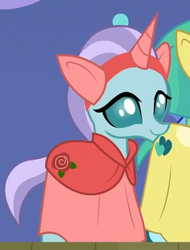 Size: 299x393 | Tagged: safe, screencap, ocellus, smolder, changedling, changeling, g4, horse play, clothes, costume, cropped, cute, cuteling, diaocelles, fake ears, fake horn, female, prosthetic butt, solo focus