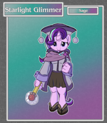 Size: 1688x1950 | Tagged: safe, artist:brownie-bytes, starlight glimmer, unicorn, anthro, unguligrade anthro, g4, clothes, crossover, digital art, dress, female, final fantasy, mace, mare, robe, sage, smiling, solo, wand, weapon