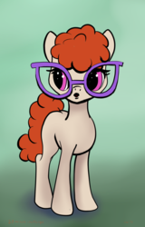 Size: 925x1441 | Tagged: safe, artist:xbi, twist, earth pony, pony, g4, 30 minute art challenge, female, glasses, gradient background, mare, missing cutie mark, solo