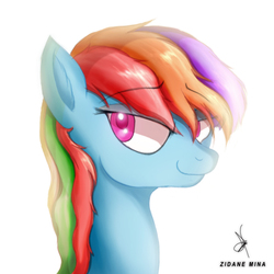 Size: 720x720 | Tagged: safe, artist:zidanemina, rainbow dash, pony, g4, female, mare, multicolored hair, quickie, simple background, solo, white background