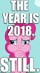 Size: 369x671 | Tagged: safe, edit, edited screencap, screencap, pinkie pie, earth pony, pony, g4, 2018, captain obvious, cropped, fact, female, image macro, meme, solo