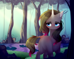 Size: 3000x2400 | Tagged: safe, artist:twinkepaint, oleander (tfh), classical unicorn, pony, unicorn, them's fightin' herds, community related, female, high res, horn, leonine tail, scenery, solo, woodlands