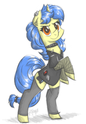 Size: 2100x3000 | Tagged: safe, artist:flutterthrash, oc, oc only, oc:viewing pleasure, pony, alternate hairstyle, bipedal, choker, clothes, collar, fishnet stockings, high res, looking at you, piercing, punk, shirt, socks, solo, spiked choker, spiked collar