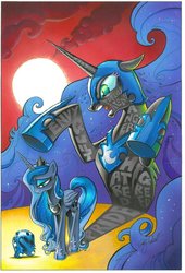 Size: 680x1000 | Tagged: source needed, safe, artist:andy price, nightmare moon, princess luna, alicorn, pony, g4, belly, concave belly, ethereal mane, female, guilty, headpiece, helmet, jewelry, long legs, mare, regalia, shadow, slender, tall, thin