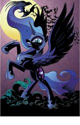 Size: 550x864 | Tagged: safe, artist:andy price, nightmare moon, alicorn, bat, pony, g4, ethereal mane, female, looking at you, mare, moon, night, rearing, solo, spread wings, tentacles, wings
