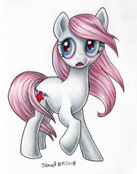 Size: 1528x1940 | Tagged: safe, artist:andpie, oc, oc only, oc:laura, pony, vampony, female, mare, solo, traditional art