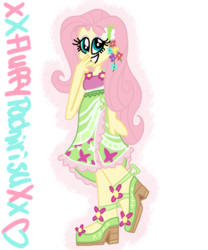 Size: 1024x1229 | Tagged: safe, artist:xxfluffypachirisuxx, fluttershy, equestria girls, g4, my little pony equestria girls: legend of everfree, camp fashion show outfit, clothes, dress, female, simple background, solo, transparent background