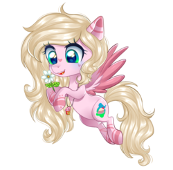 Size: 1141x1125 | Tagged: safe, artist:kaikururu, oc, oc only, oc:hanalea, pegasus, pony, female, flower, hoof hold, jewelry, looking at something, mare, pendant, simple background, smiling, solo, spread wings, transparent background, wings