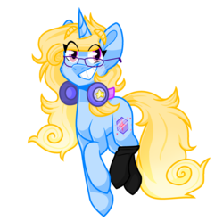Size: 3102x3077 | Tagged: safe, artist:dollmaker47, oc, oc only, oc:love shield twinkle, pony, unicorn, clothes, female, glasses, headphones, high res, mare, simple background, socks, solo, transparent background