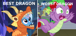 Size: 1420x668 | Tagged: safe, edit, edited screencap, screencap, spike, trixie, dragon, g4, horse play, uncommon bond, abuse, downvote bait, dragon costume, go to sleep garble, op is a duck, op is trying to start shit, shitposting, spikeabuse, spikeposting, truth