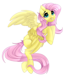 Size: 2000x2340 | Tagged: safe, artist:allisonbacker, fluttershy, pegasus, pony, g4, chibi, female, high res, looking away, looking up, mare, missing cutie mark, simple background, smiling, solo, spread wings, transparent background, wings