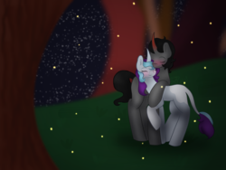 Size: 4000x3000 | Tagged: safe, artist:itssopanda, king sombra, oc, oc:crystal dawn, pony, unicorn, g4, canon x oc, dawnbra, female, male, mare, night, straight