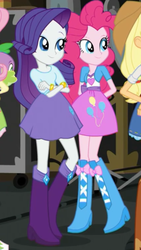 Size: 1242x2208 | Tagged: safe, screencap, applejack, fluttershy, pinkie pie, rarity, spike, spike the regular dog, dog, equestria girls, equestria girls specials, g4, my little pony equestria girls: movie magic, boots, clothes, cropped, crossed arms, hands behind back, shoes, skirt