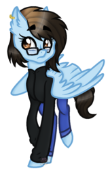 Size: 689x1061 | Tagged: safe, artist:thatonefluffs, oc, oc only, oc:minerva, pony, clothes, female, glasses, jacket, mare, pants, simple background, solo, transparent background
