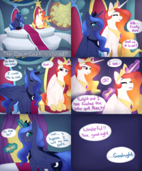 Size: 2560x3072 | Tagged: safe, artist:honiibree, princess celestia, princess luna, alicorn, pony, ask-moonlitlullaby, g4, alternate universe, comic, female, high res, mare, slit pupils