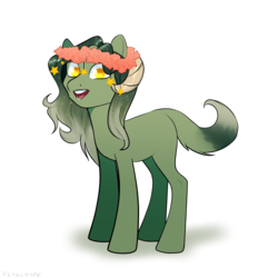 Size: 3000x3000 | Tagged: safe, artist:veracon, oc, oc only, earth pony, pony, floral head wreath, flower, high res, horns, simple background, smiling, solo, transparent background