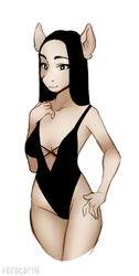 Size: 261x516 | Tagged: safe, artist:veracon, oc, oc only, anthro, clothes, one-piece swimsuit, smiling, solo, swimsuit