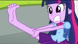 Size: 800x450 | Tagged: safe, edit, edited screencap, editor:grapefruitface, screencap, twilight sparkle, equestria girls, g4, my little pony equestria girls, barefoot, feet, female, fetish, foot fetish, foot focus, solo, toes