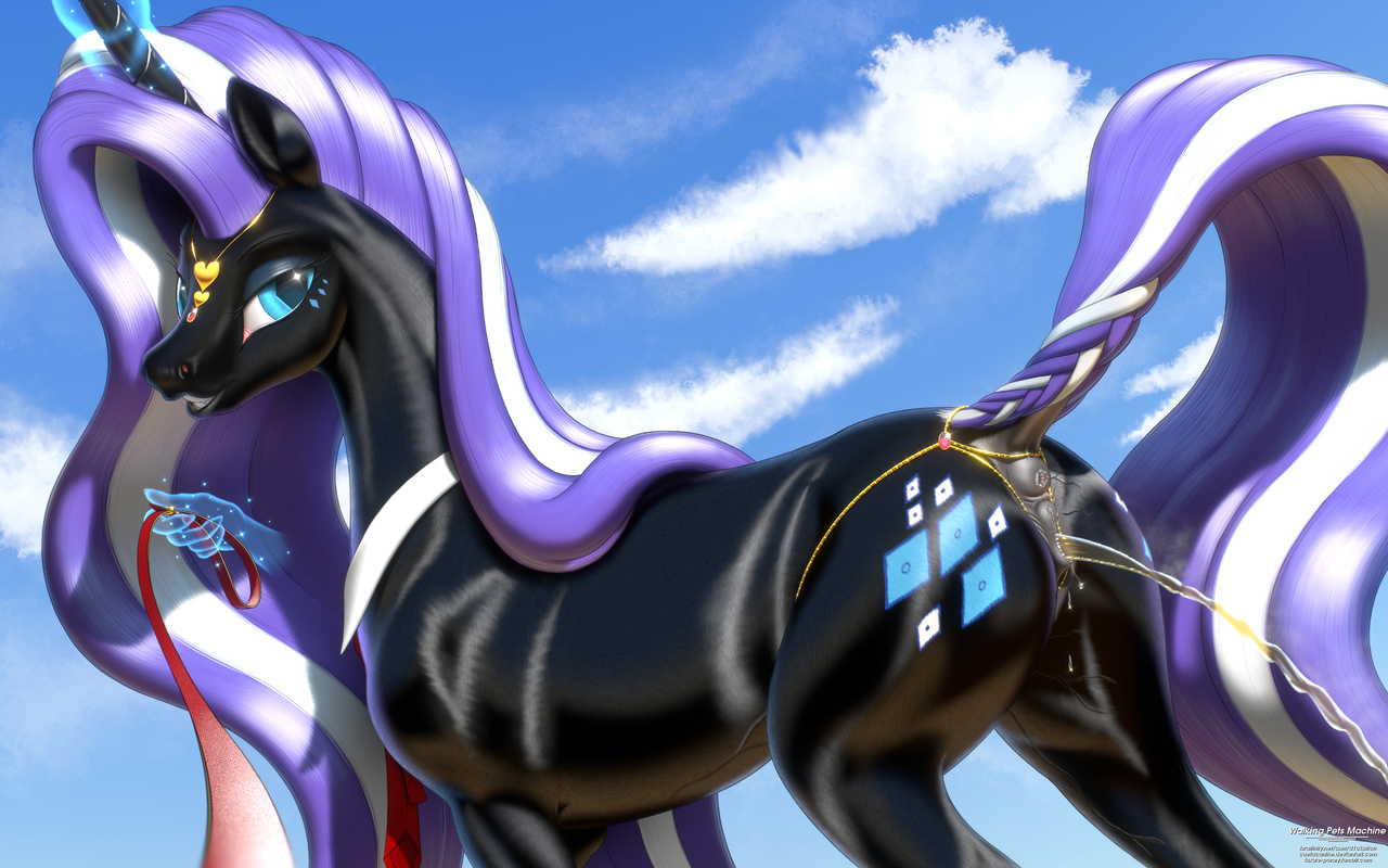 #1721082 - explicit, artist:d1ckbitch, nightmare rarity, pony, unicorn,  anatomically correct, anus, braided tail, dock, female, fetish, genital  fashion, hand, imminent watersports, jewelry, leash, looking at you, magic,  magic hands, necktie, nudity, offscreen ...