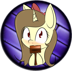 Size: 1940x1897 | Tagged: safe, artist:lofis, oc, oc only, oc:genna, pony, unicorn, blushing, bow, cute, female, hammereditor, looking at you, mare, nibbling, simple background, solo, transparent background