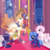 Size: 2048x2048 | Tagged: safe, artist:doraeartdreams-aspy, princess celestia, princess luna, oc, oc:queen galaxia, alicorn, pony, g4, alicorn oc, banners, castle, female, filly, high res, mother and daughter, sisters, smiling, throne, throne room, younger