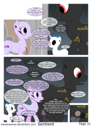 Size: 3840x5280 | Tagged: safe, artist:waveywaves, oc, oc only, oc:clockwork, oc:draft, oc:joule, pony, robot, robot pony, comic:sentient, comic, speech bubble