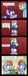 Size: 1269x3373 | Tagged: safe, artist:bobthedalek, bow hothoof, rainbow dash, twilight sparkle, windy whistles, alicorn, pegasus, pony, g4, horse play, bathrobe, bed mane, clothes, comic, cup, curtains, female, male, mare, morning ponies, phone, robe, simple background, stallion, teacup, teapot, twilight sparkle (alicorn), yellow pages
