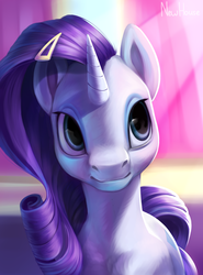 Size: 3700x5000 | Tagged: safe, artist:new-house, rarity, pony, unicorn, g4, bust, digital painting, female, hairclip, mare, portrait, solo