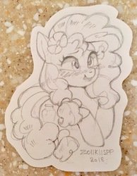 Size: 993x1280 | Tagged: safe, artist:lispp, pear butter, earth pony, pony, g4, female, flower, flower in hair, monochrome, pencil drawing, sketch, solo, traditional art