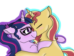 Size: 1024x768 | Tagged: safe, artist:smulesscootaloo523, sci-twi, sunset shimmer, twilight sparkle, pony, unicorn, equestria girls, g4, blushing, equestria girls ponified, eyes closed, female, floppy ears, kissing, lesbian, ponified, ship:sci-twishimmer, ship:sunsetsparkle, shipping, simple background, transparent background, unicorn sci-twi