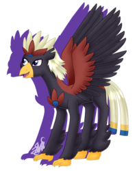 Size: 1483x1857 | Tagged: safe, artist:spokenmind93, oc, oc only, braviary, classical hippogriff, hippogriff, classical hippogriffied, colored hooves, hippogriffied, male, open beak, pokémon, ponymon, shadow, signature, simple background, solo, species swap, spread wings, transparent background, wings