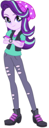 Size: 1897x4937 | Tagged: dead source, safe, artist:rodan00, starlight glimmer, human, equestria girls, equestria girls specials, g4, mirror magic, beanie, beanie hat, clothes, crossed arms, eyebrows, female, hat, high res, legs, looking at you, ripped pants, simple background, smiling, smiling at you, solo, torn clothes, transparent background, vector, wristwatch
