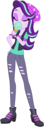 Size: 2422x6968 | Tagged: safe, artist:rodan00, starlight glimmer, equestria girls, equestria girls specials, g4, mirror magic, beanie, boots, clothes, eyes closed, female, food, hat, high heel boots, ice cream, legs, ripped pants, shoes, simple background, solo, transparent background, vector, vest