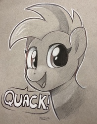 Size: 2481x3163 | Tagged: safe, oc, oc only, oc:duk, bird pone, duck, pony, adorable face, cute, high res, looking at you, physical copy, quack, solo, traditional art