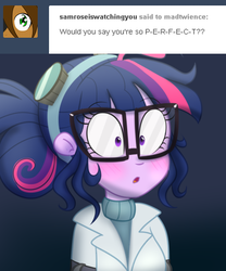 Size: 500x600 | Tagged: dead source, safe, artist:wubcakeva, sci-twi, twilight sparkle, comic:twilight's lab, eqg summertime shorts, equestria girls, g4, mad twience, blushing, clothes, surprised