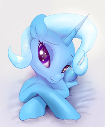 Size: 1070x1296 | Tagged: safe, artist:xbi, trixie, pony, unicorn, g4, cute, female, lidded eyes, looking at you, lying down, mare, smiling, solo, wingding eyes