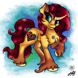Size: 2000x2000 | Tagged: safe, artist:stainedglasslighthea, oc, oc only, oc:stained glass light heart, pony, unicorn, curved horn, digital art, female, high res, horn, jewelry, mare, necklace, signature, smiling, solo, unshorn fetlocks
