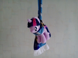 Size: 2048x1536 | Tagged: safe, twilight sparkle, pony, unicorn, g4, 4chan cup scarf, 4de, clothes, cute, female, grimcute, hanging, hanging (by neck), irl, mare, photo, plushie, scarf, shitposting, solo, twiabetes
