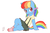 Size: 1800x1200 | Tagged: safe, artist:yanamosuda, rainbow dash, pegasus, semi-anthro, g4, alternate hairstyle, blushing, clothes, cute, dashabetes, female, looking at you, mare, moe, pigtails, plaid, plaid skirt, pleated skirt, rainbow dash always dresses in style, ribbon, shirt, simple background, sitting, skirt, socks, solo, suspenders, twintails, white background