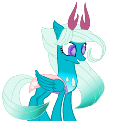 Size: 744x780 | Tagged: safe, artist:crystalhearts123yt, oc, oc only, oc:frostmourne, hybrid, female, interspecies offspring, offspring, parent:pharynx, parent:princess skystar, simple background, solo, white background